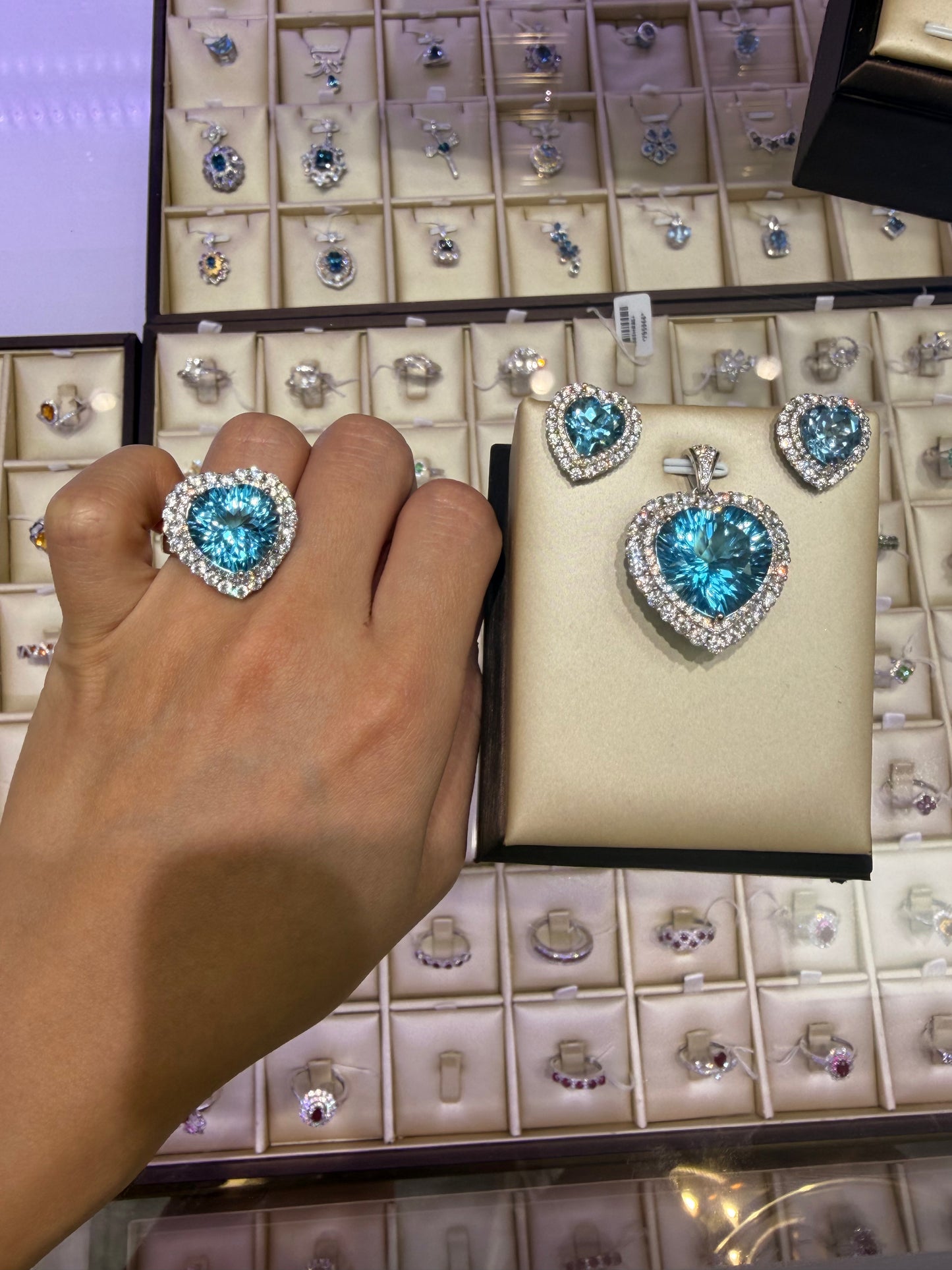 Ocean Heart Natural Aquamarine Jewelry Set | Ring, Pendant & Earrings