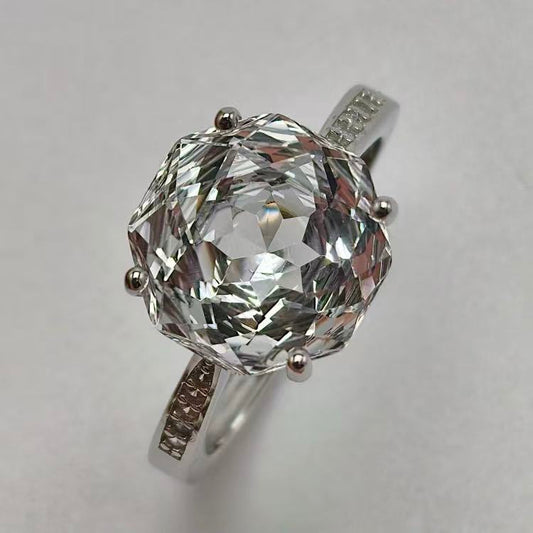 Rose Cut Crystal Ring | Silver Plated Statement Ring
