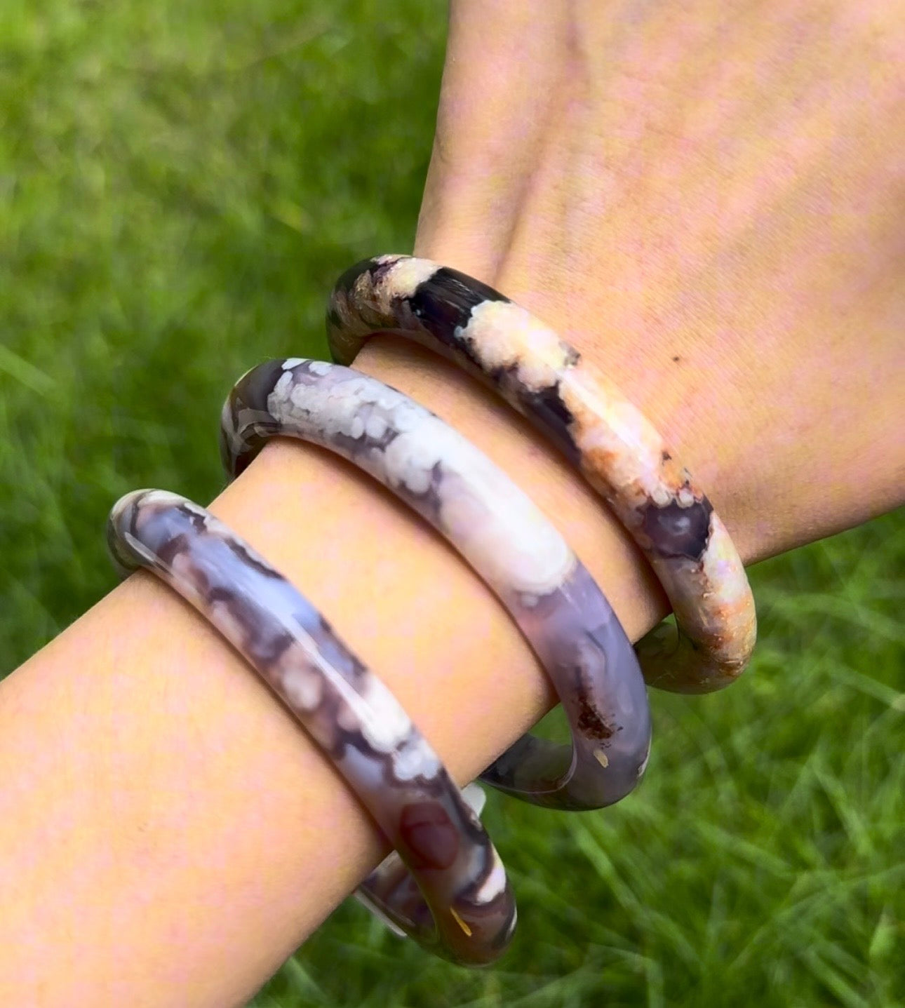 Blue Flower Agate Bangle