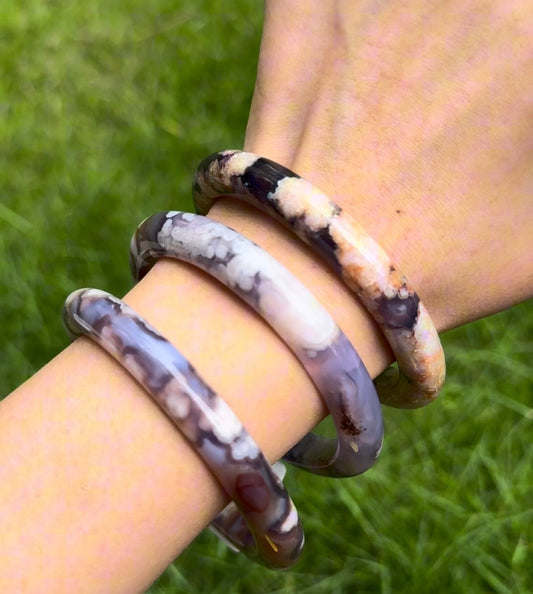 Blue Flower Agate Bangle