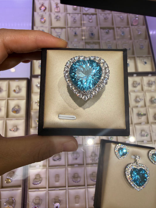 Ocean Heart Natural Aquamarine Jewelry Set | Ring, Pendant & Earrings