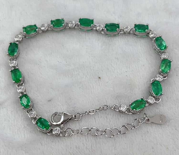 Oval Emerald & Round Cubic Zirconia Tennis Bracelet