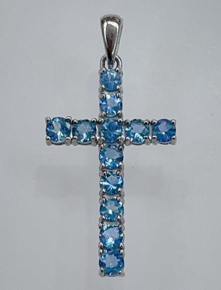 Natural Aquamarine Cross Pendant, 925 Sterling Silver Religious Charm Pendant for Women