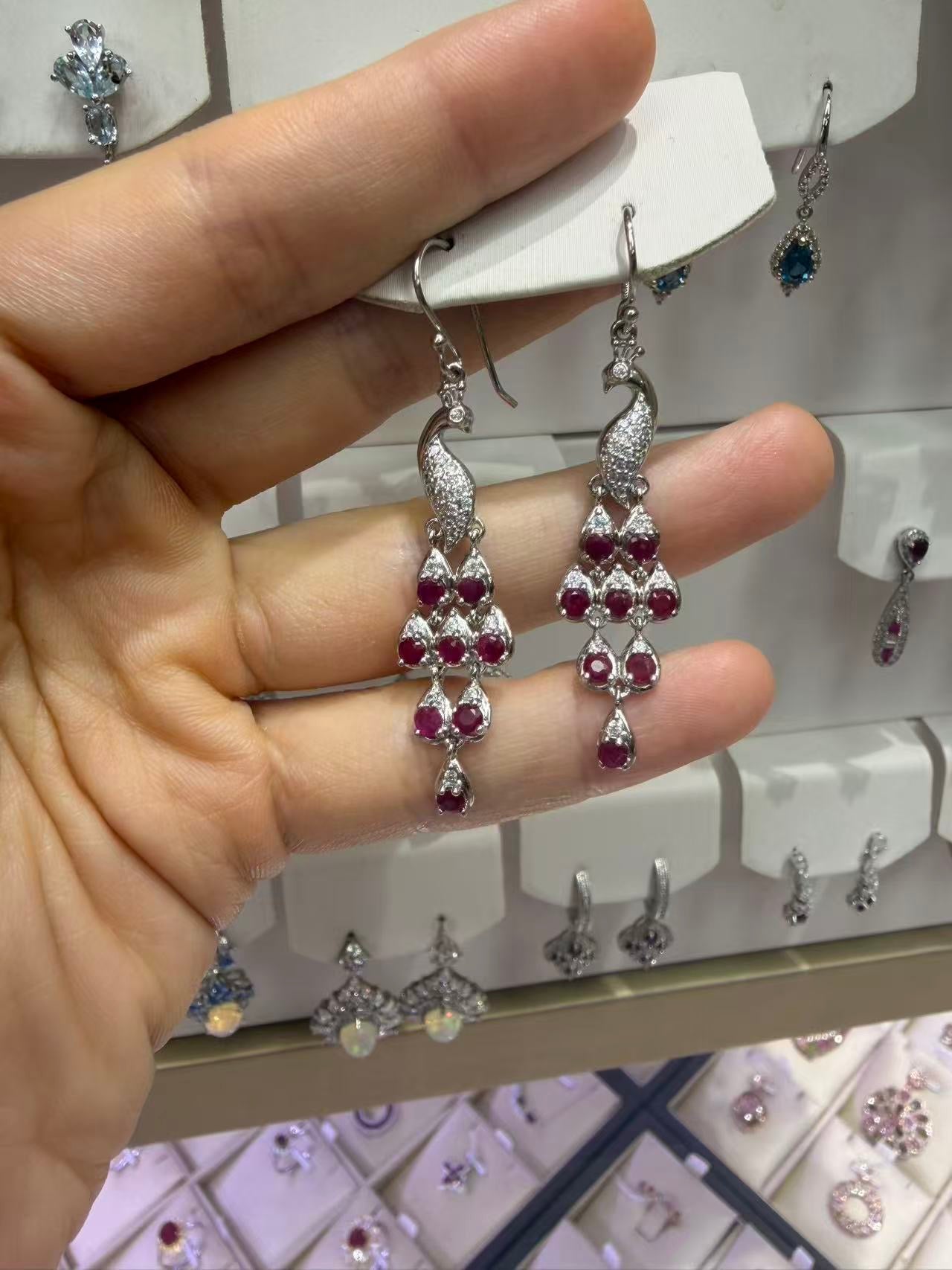 Peacock Drop Earrings | Diopside or Ruby