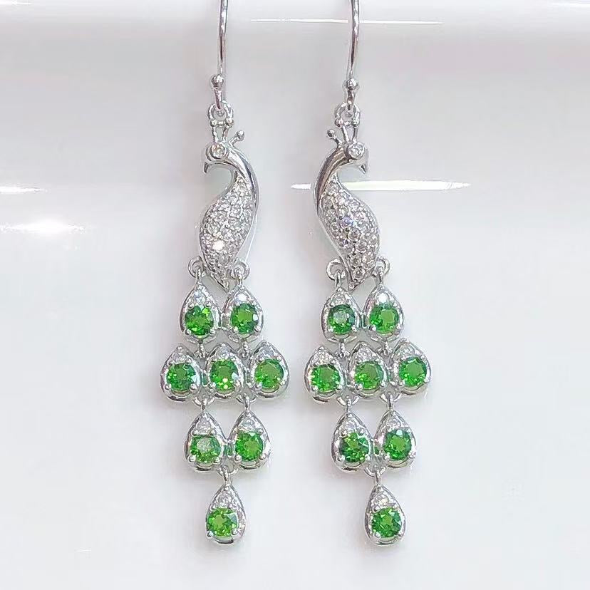 Peacock Drop Earrings | Diopside or Ruby