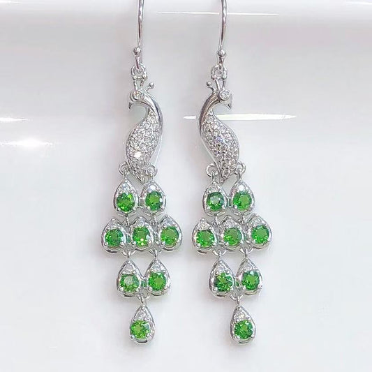 Peacock Drop Earrings | Diopside or Ruby