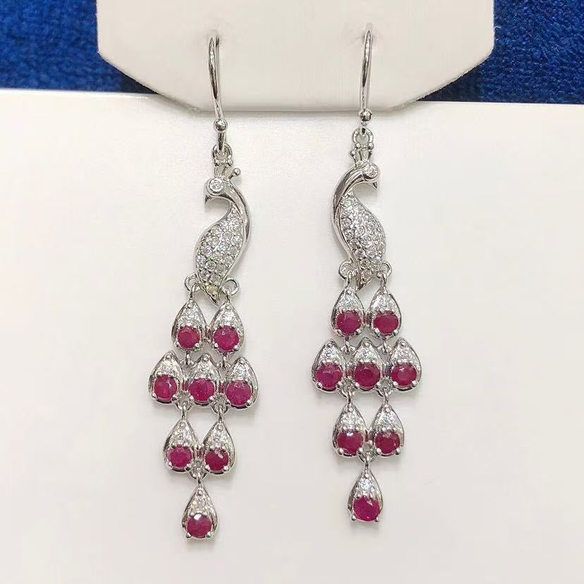 Peacock Drop Earrings | Diopside or Ruby
